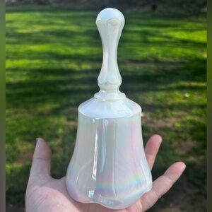 Fenton Iridescent White Glass Bell